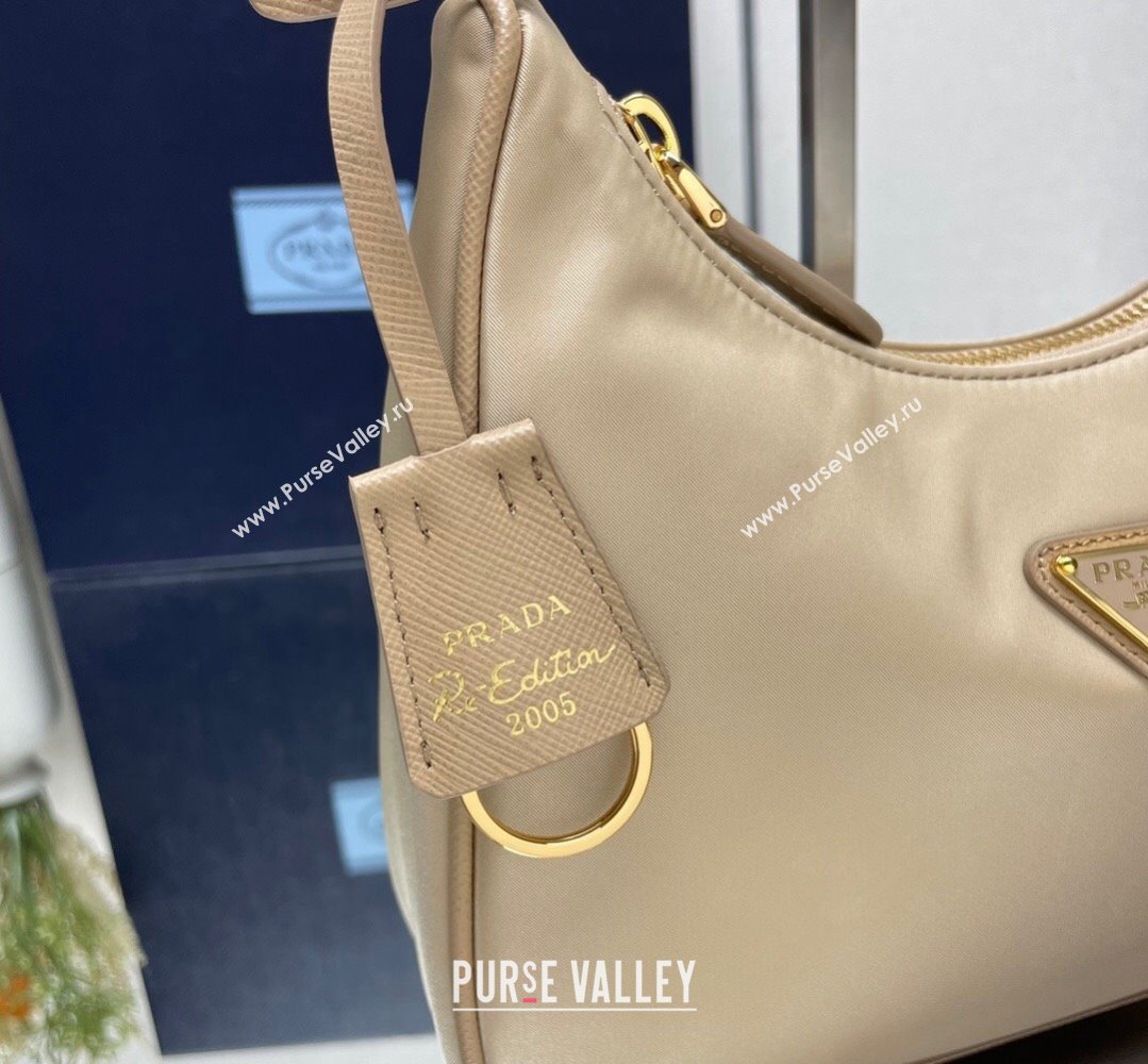 Prada Re-Edition 2005 Re-Nylon and Saffiano Mini Hobo Bag 1NE204 Beige/Gold 2024 (ziyin-24022837)