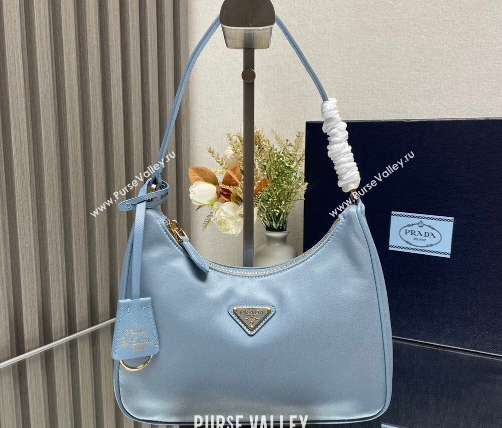 Prada Re-Edition 2005 Re-Nylon and Saffiano Mini Hobo Bag 1NE204 Sky Blue/Gold 2024 (ziyin-24022835)