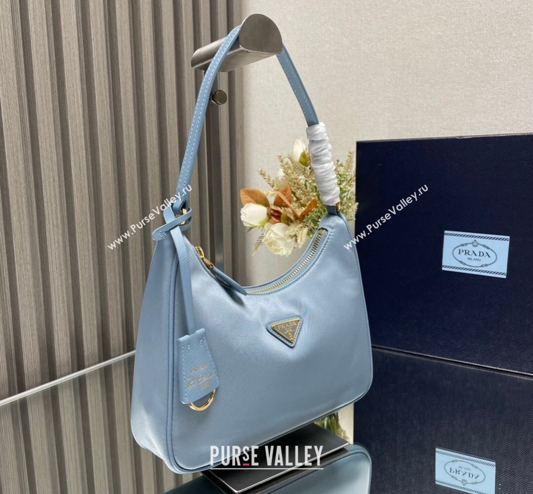 Prada Re-Edition 2005 Re-Nylon and Saffiano Mini Hobo Bag 1NE204 Sky Blue/Gold 2024 (ziyin-24022835)