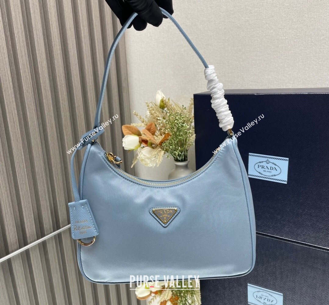 Prada Re-Edition 2005 Re-Nylon and Saffiano Mini Hobo Bag 1NE204 Sky Blue/Gold 2024 (ziyin-24022835)