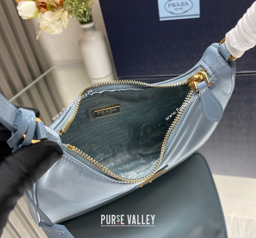 Prada Re-Edition 2005 Re-Nylon and Saffiano Mini Hobo Bag 1NE204 Sky Blue/Gold 2024 (ziyin-24022835)