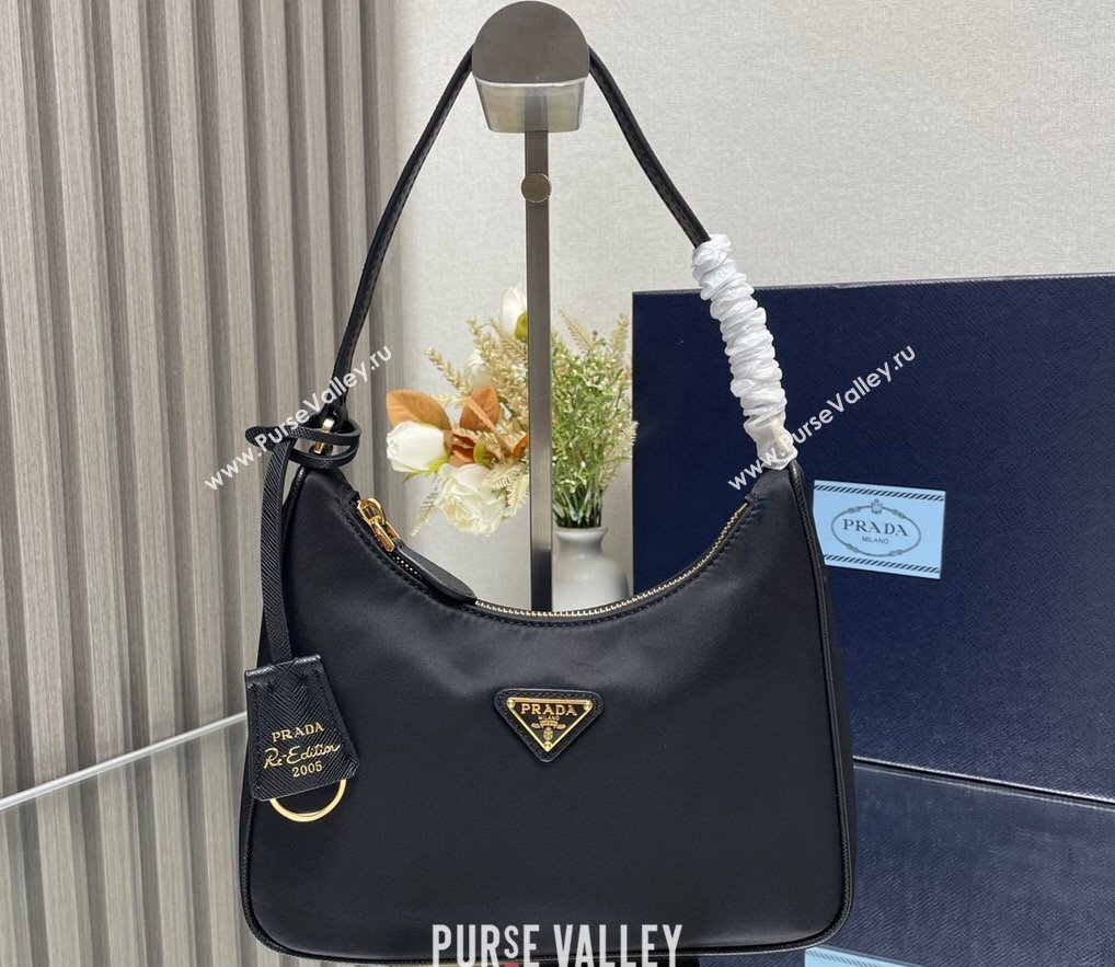 Prada Re-Edition 2005 Re-Nylon and Saffiano Mini Hobo Bag 1NE204 Black/Gold 2024 (ziyin-24022831)