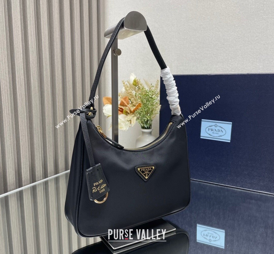 Prada Re-Edition 2005 Re-Nylon and Saffiano Mini Hobo Bag 1NE204 Black/Gold 2024 (ziyin-24022831)