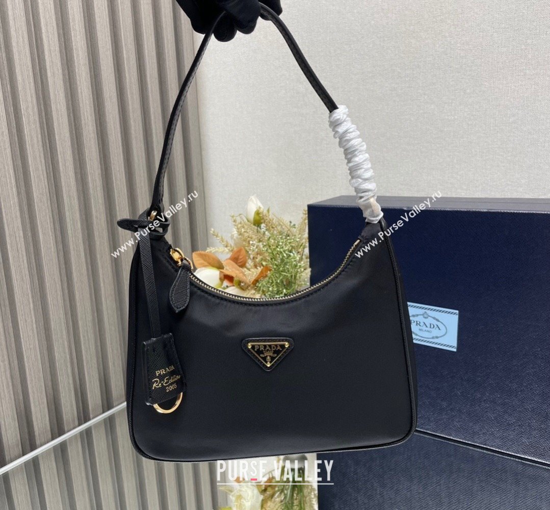 Prada Re-Edition 2005 Re-Nylon and Saffiano Mini Hobo Bag 1NE204 Black/Gold 2024 (ziyin-24022831)