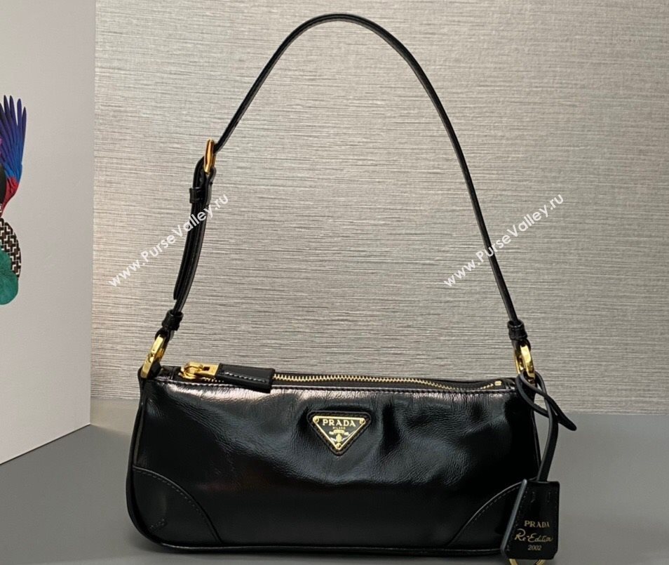 Prada Re-Edition 2002 small leather shoulder bag 1BC201 Black 2024 (ziyin-24022865)