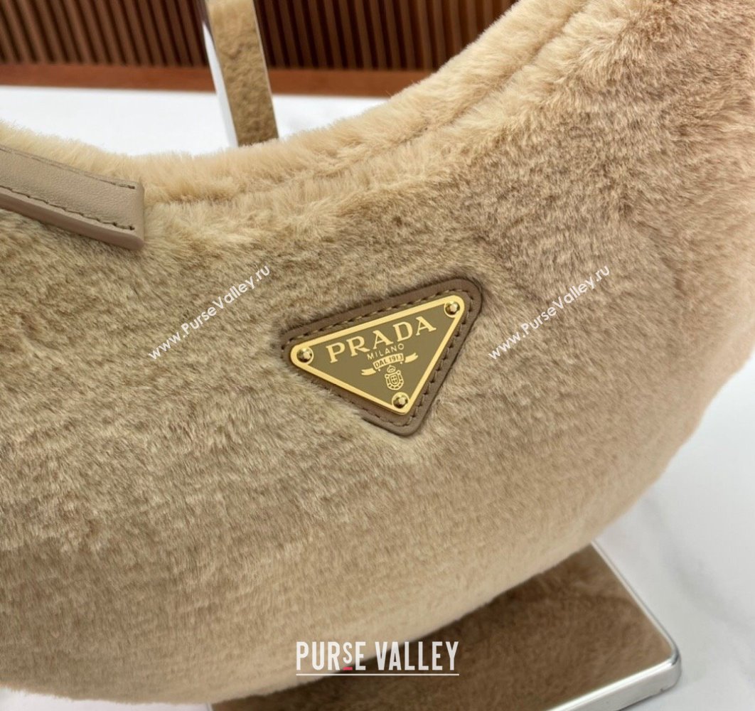 Prada Arque shearling shoulder bag 1BC194 Beige 2024 (ziyin-24022710)