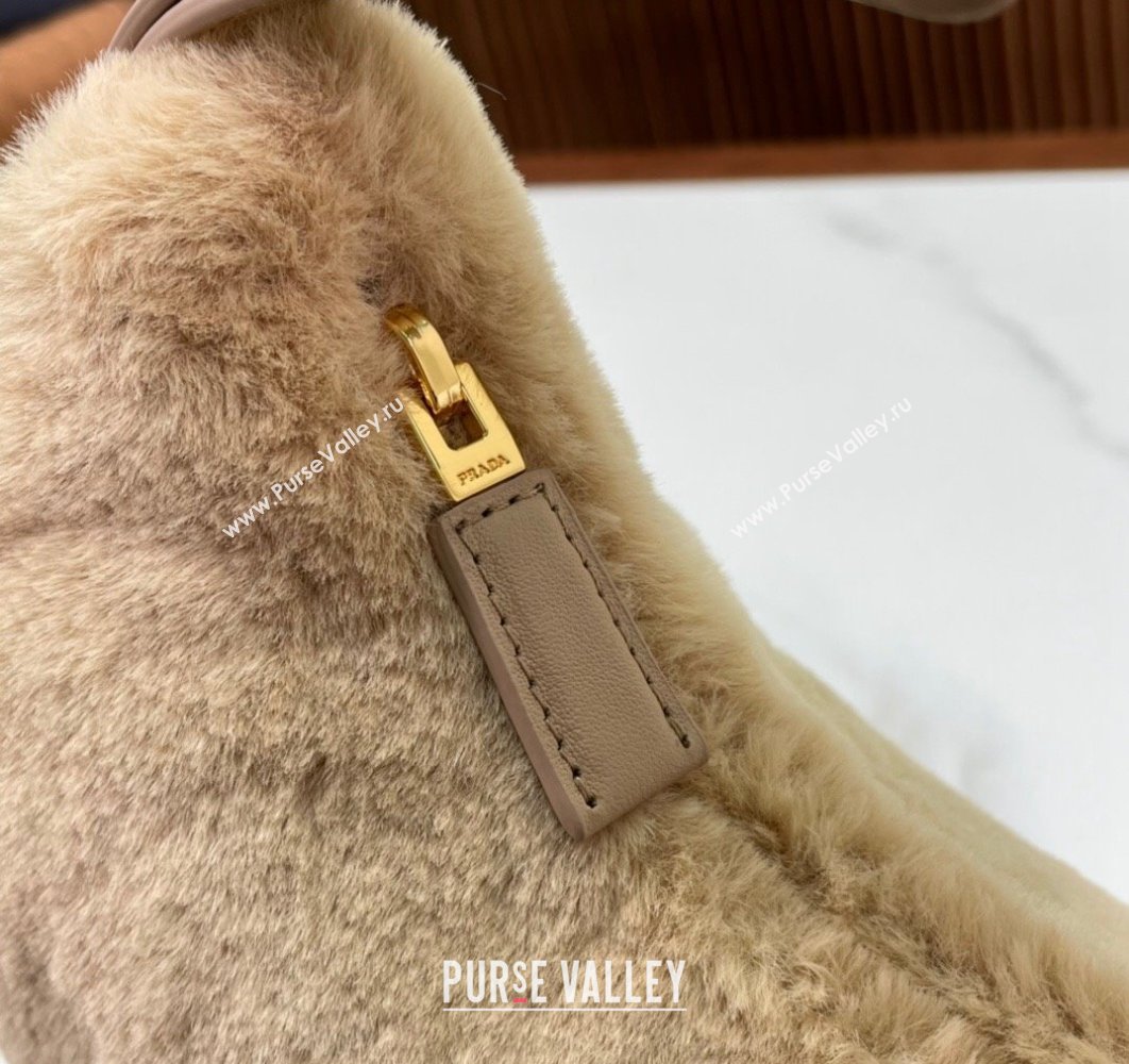 Prada Arque shearling shoulder bag 1BC194 Beige 2024 (ziyin-24022710)