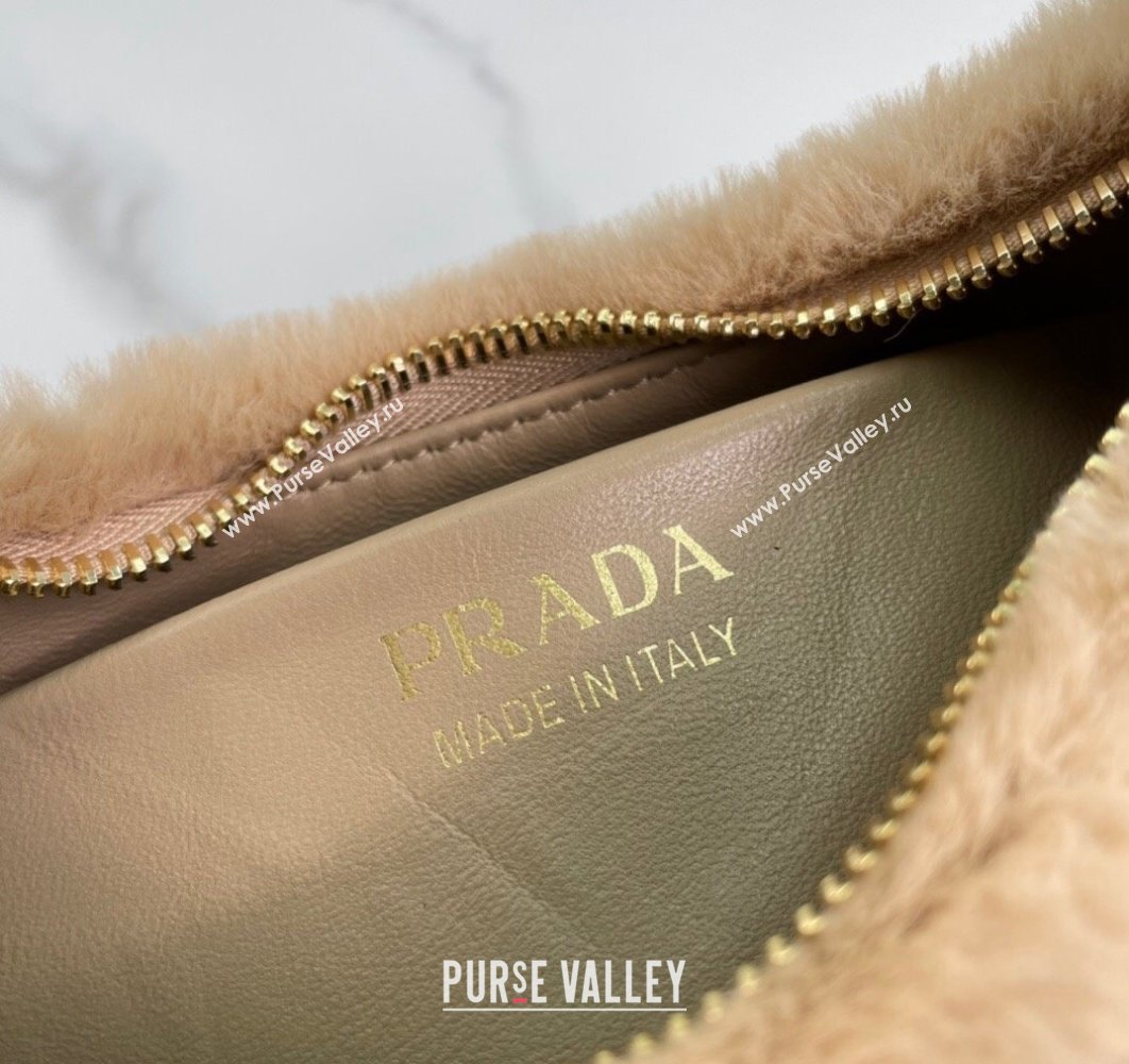 Prada Arque shearling shoulder bag 1BC194 Beige 2024 (ziyin-24022710)