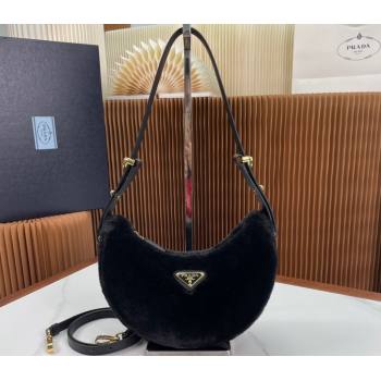 Prada Arque shearling shoulder bag 1BC194 Black 2024 (ziyin-24022709)