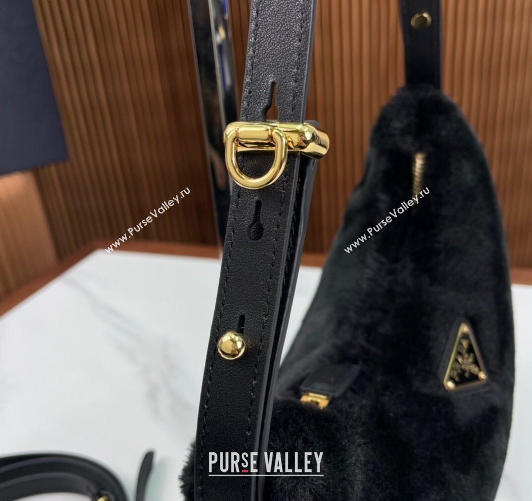 Prada Arque shearling shoulder bag 1BC194 Black 2024 (ziyin-24022709)