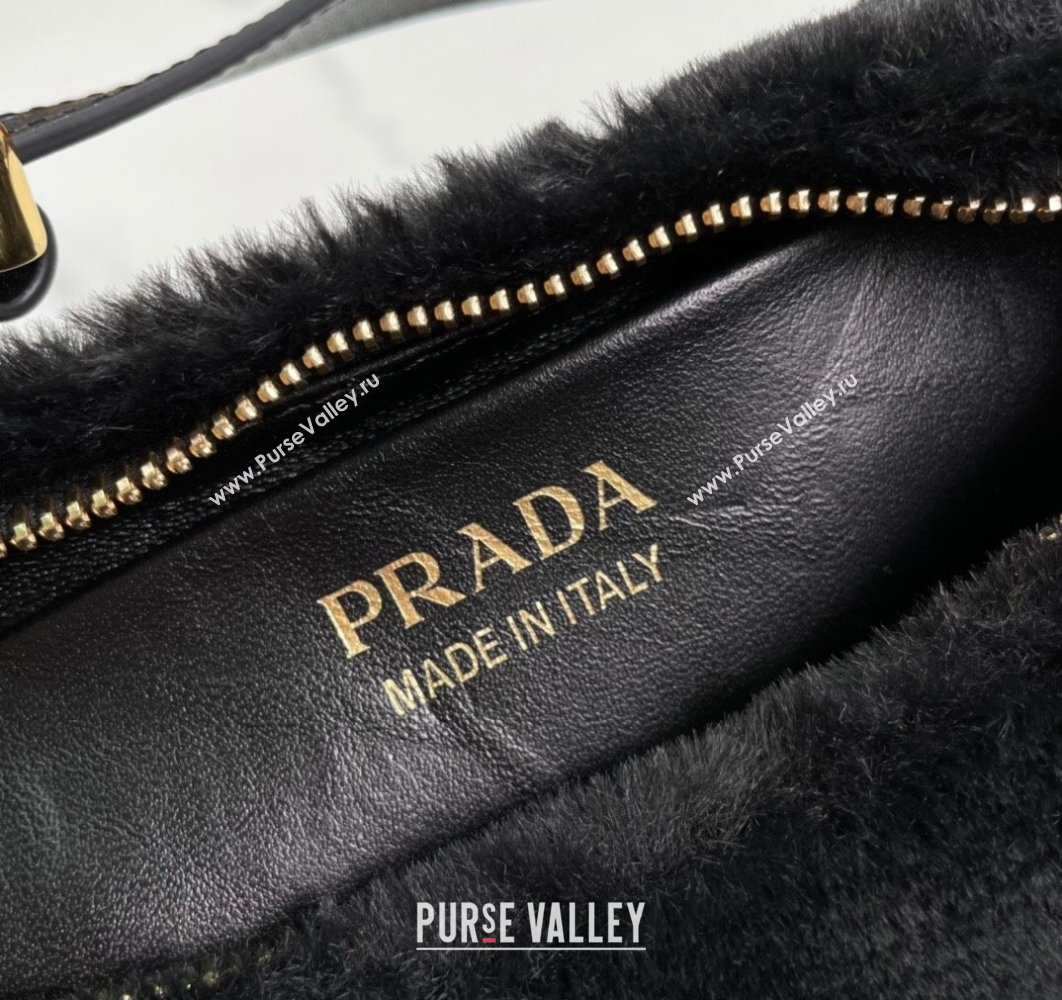 Prada Arque shearling shoulder bag 1BC194 Black 2024 (ziyin-24022709)