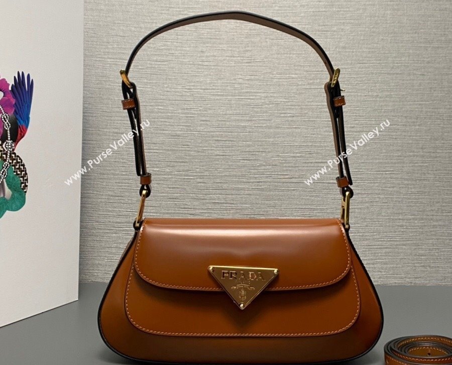 Prada Brushed leather shoulder bag 1BD345 Brown 2024 (ziyin-24022725)