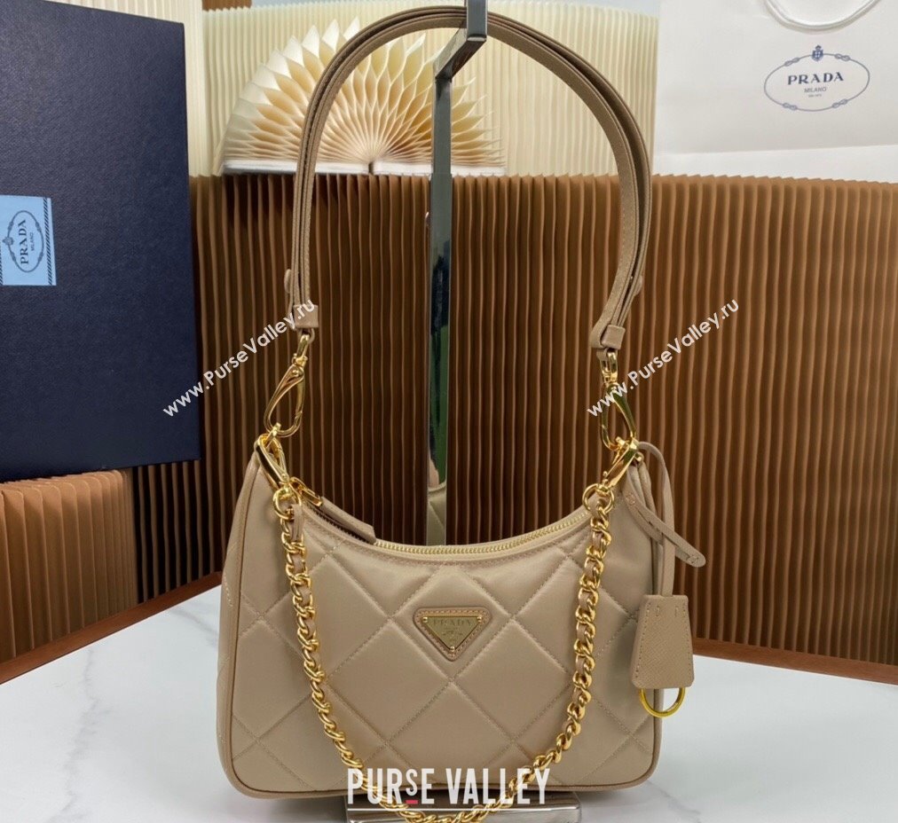 Prada Re-Edition 1995 Chaîne Re-Nylon Mini Hobo Bag 1BC204 Beige 2024 (ziyin-24022817)