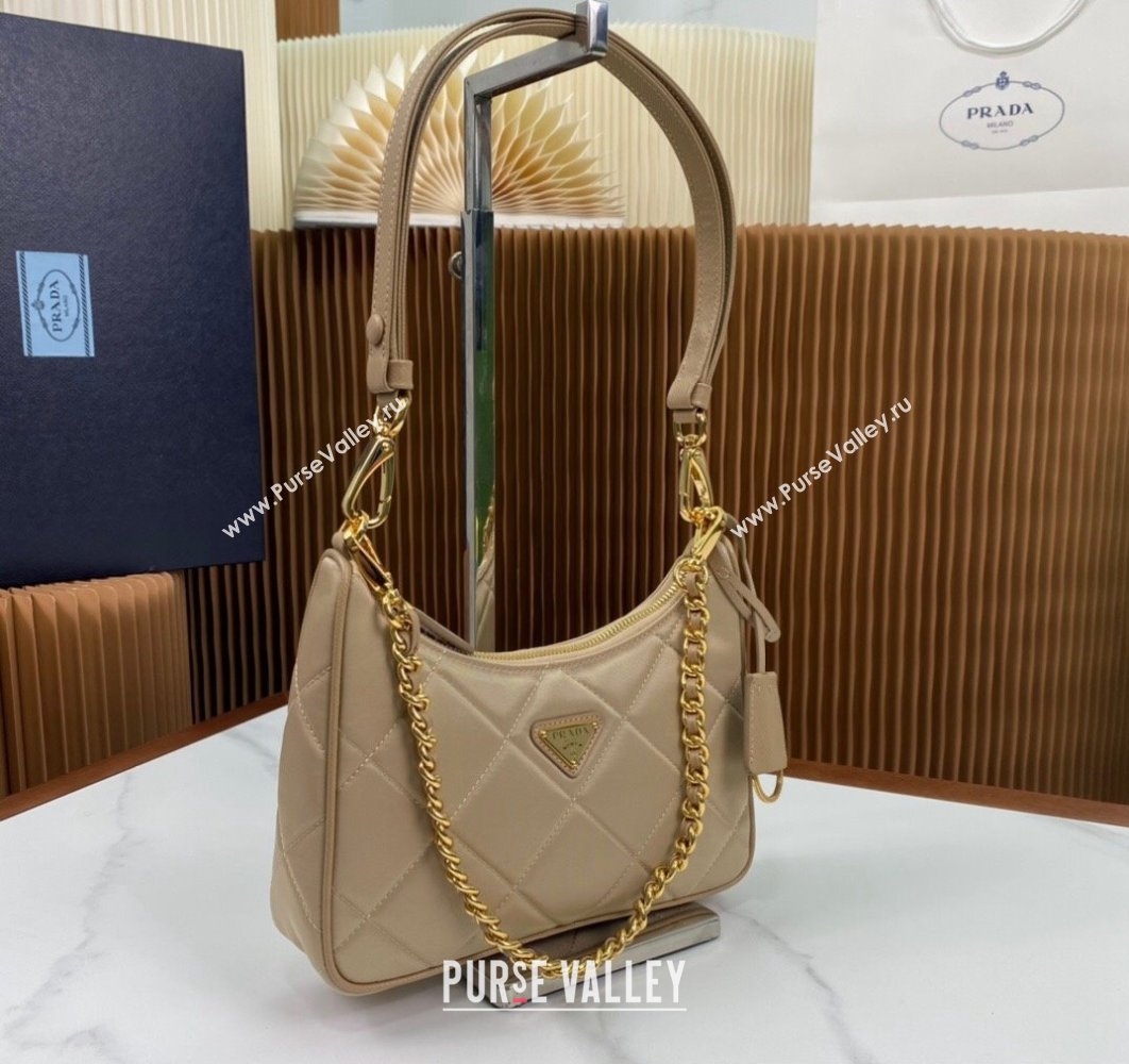 Prada Re-Edition 1995 Chaîne Re-Nylon Mini Hobo Bag 1BC204 Beige 2024 (ziyin-24022817)