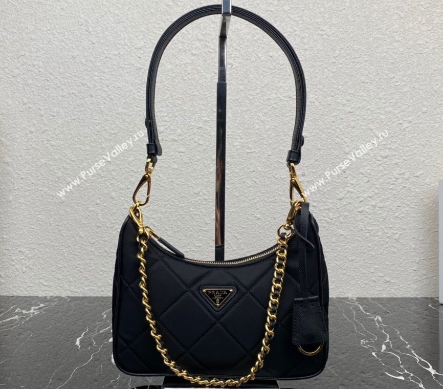 Prada Re-Edition 1995 Chaîne Re-Nylon Mini Hobo Bag 1BC204 Black 2024 (ziyin-24022810)