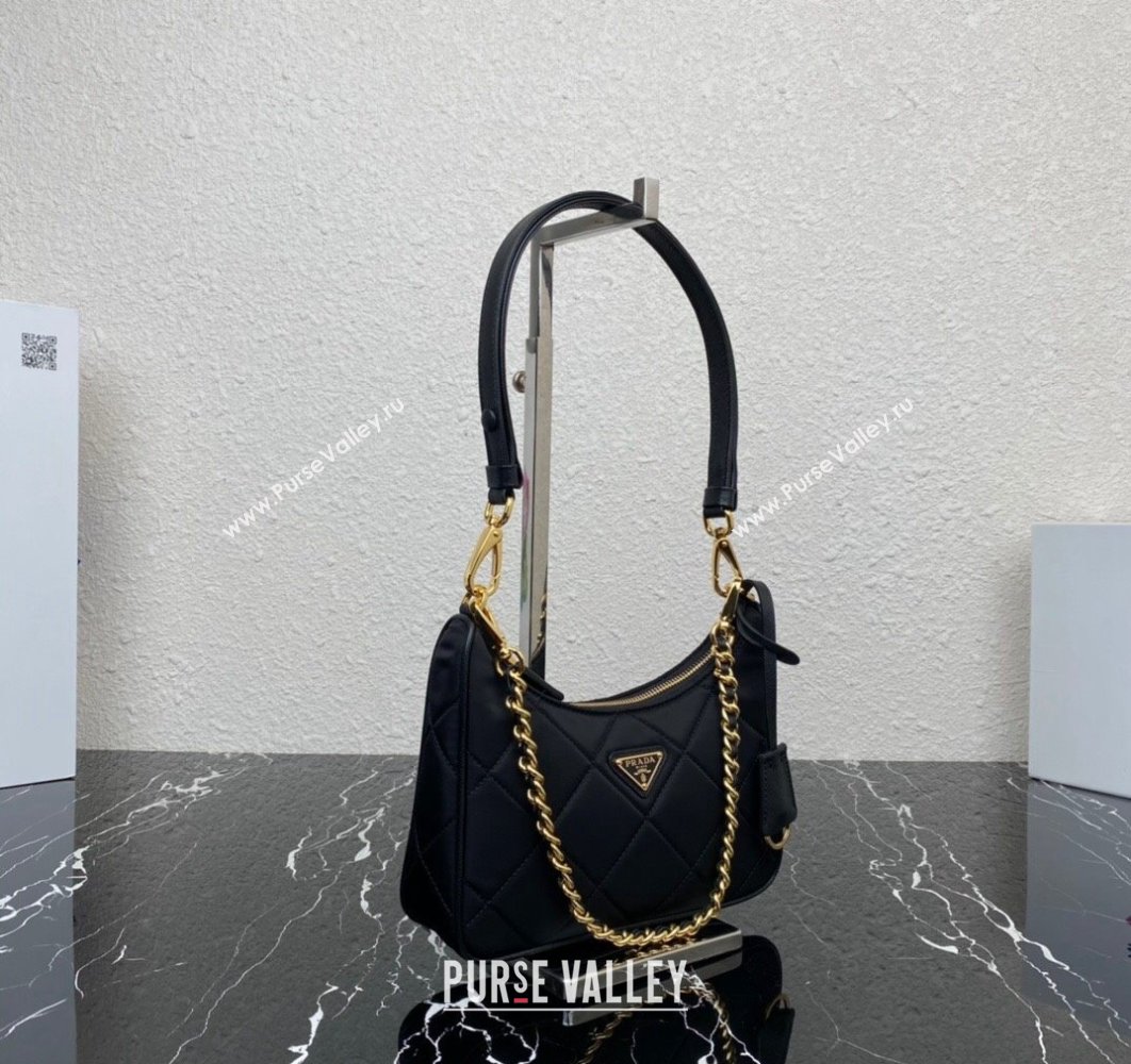 Prada Re-Edition 1995 Chaîne Re-Nylon Mini Hobo Bag 1BC204 Black 2024 (ziyin-24022810)