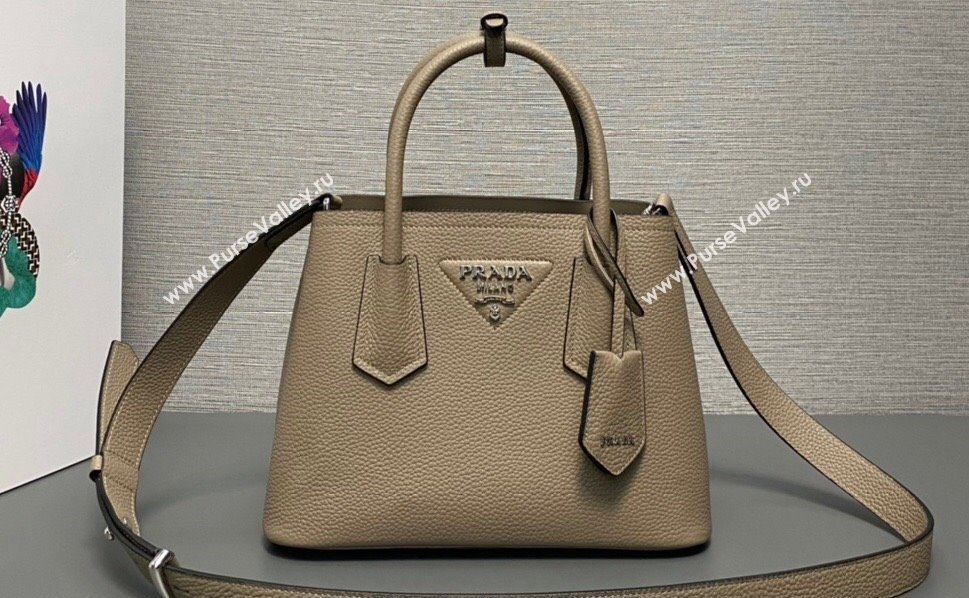 Prada Double leather mini bag 1BG443 Gray 2024 (ziyin-24022803)
