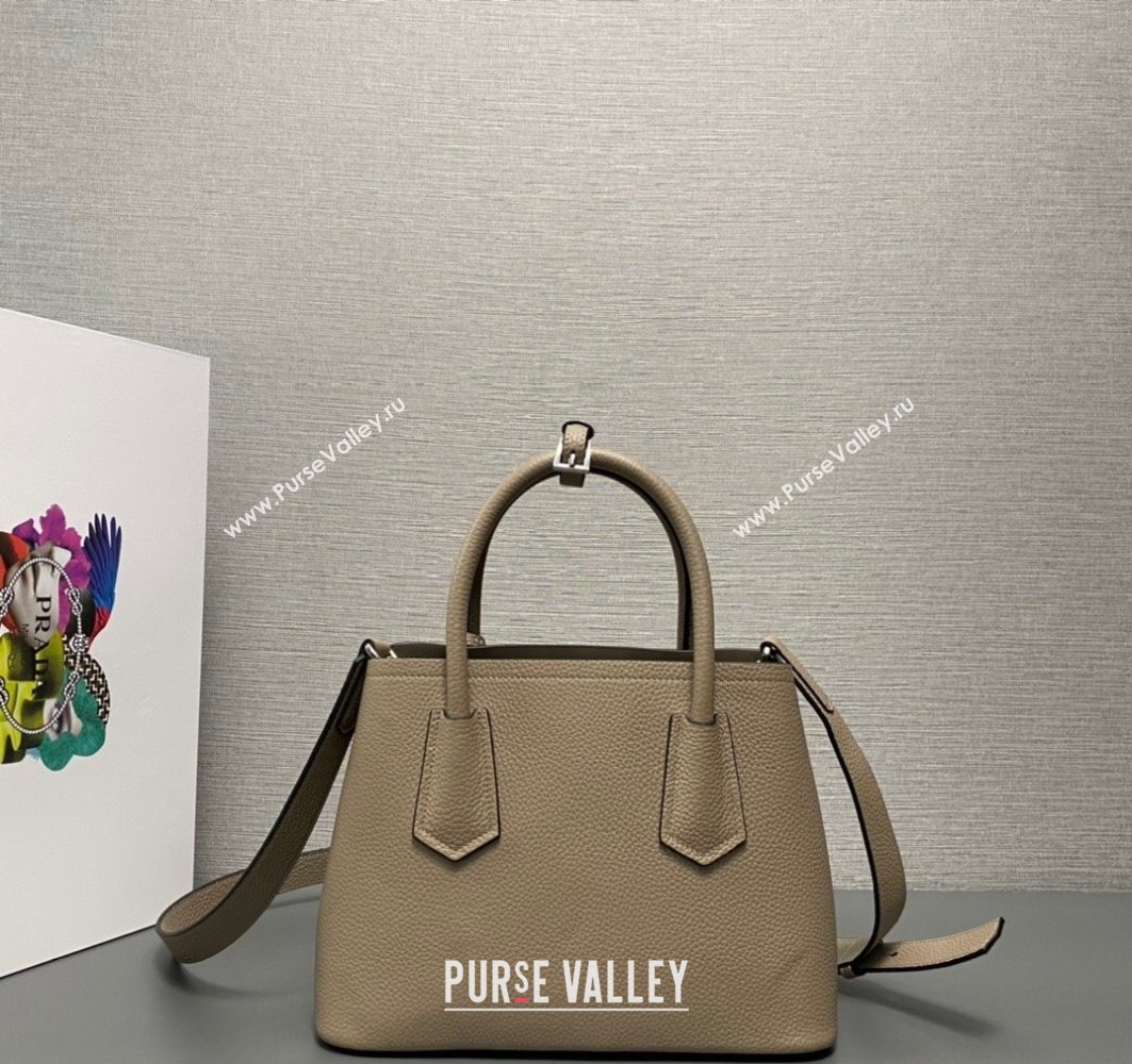 Prada Double leather mini bag 1BG443 Gray 2024 (ziyin-24022803)