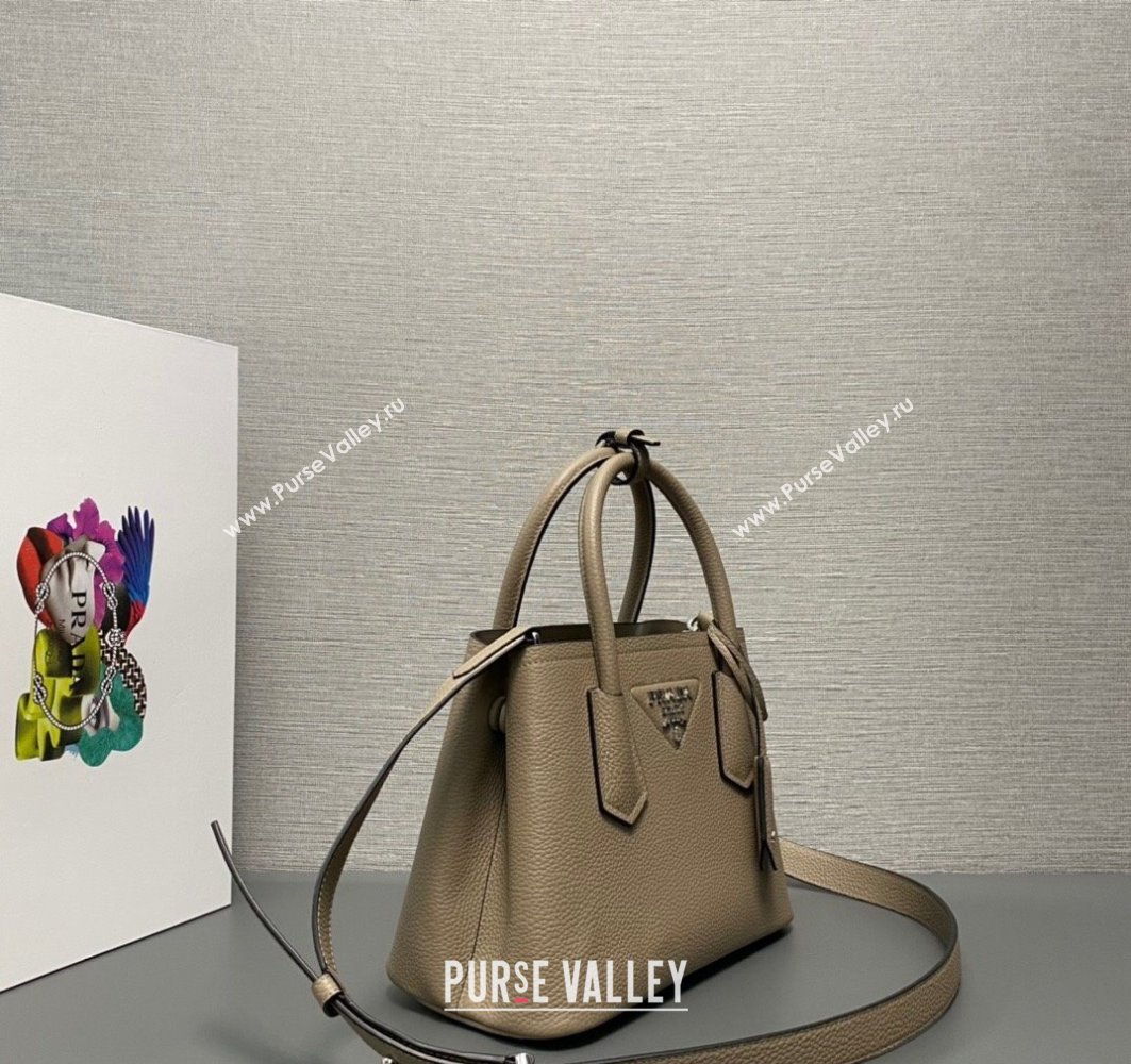 Prada Double leather mini bag 1BG443 Gray 2024 (ziyin-24022803)