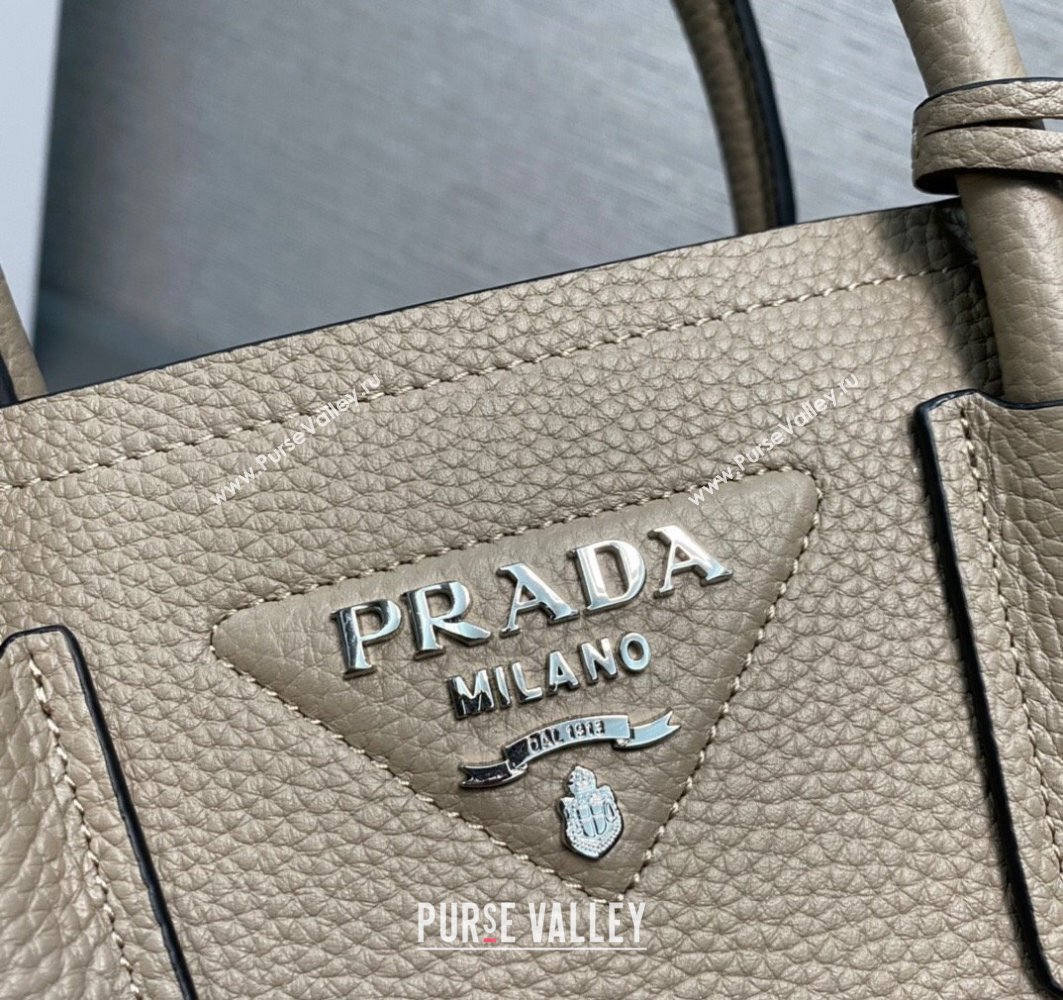 Prada Double leather mini bag 1BG443 Gray 2024 (ziyin-24022803)