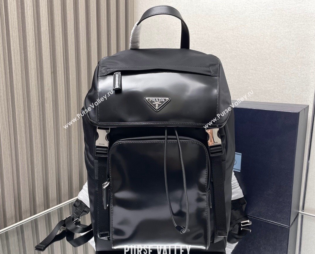 Prada Re-Nylon and brushed leather backpack Bag 2VZ135 Black 2024 (ziyin-24022845)