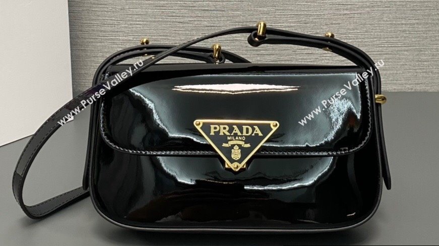 Prada Patent leather shoulder bag 1BD339 Black 2024 (ziyin-24022720)