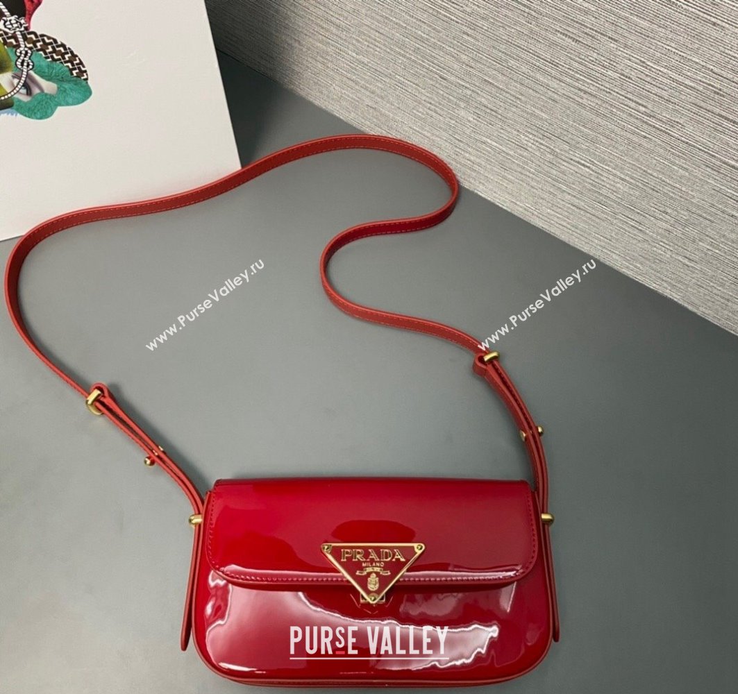 Prada Patent leather shoulder bag 1BD339 Red 2024 (ziyin-24022721)