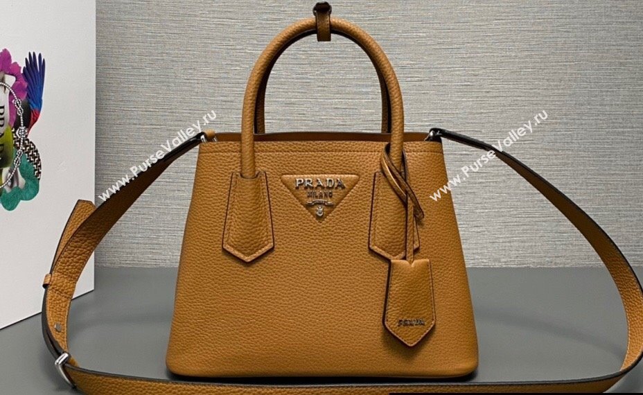 Prada Double leather mini bag 1BG443 Brown 2024 (ziyin-24022804)