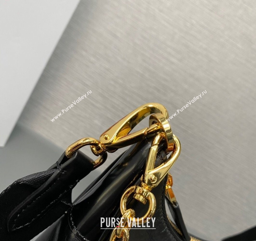 Prada Re-Edition 2005 Leather Shoulder Hobo Bag with nylon shoulder strap 1BH204 black 2024 (ziyin-24022732)