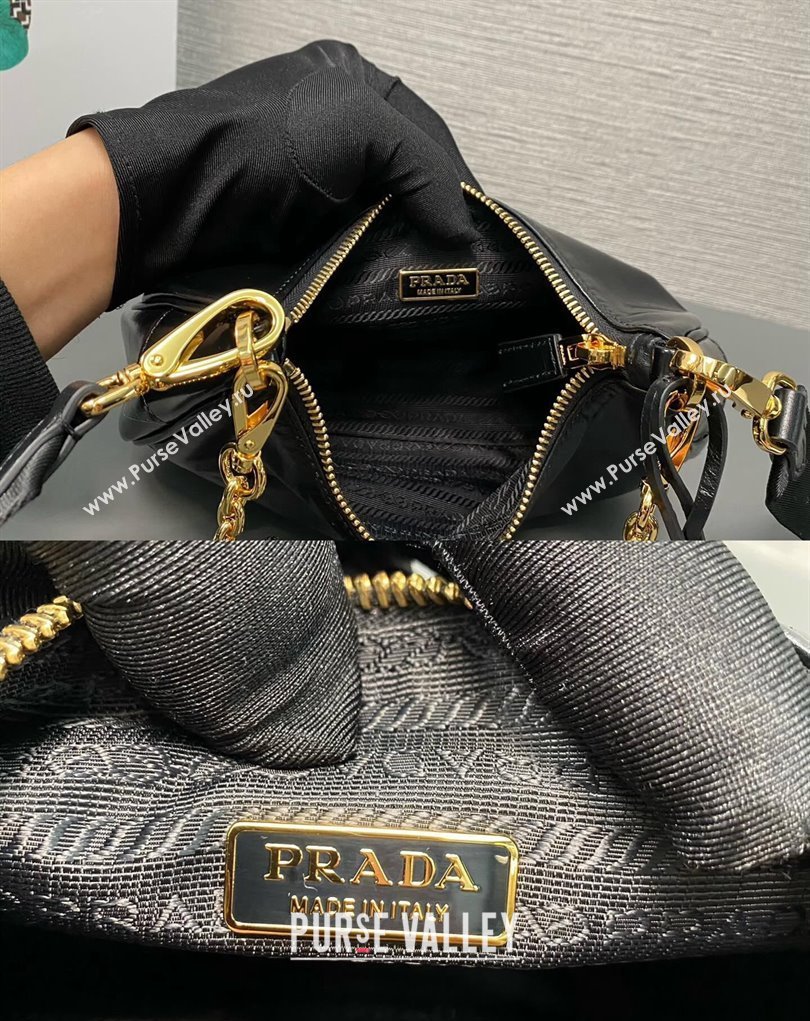 Prada Re-Edition 2005 Leather Shoulder Hobo Bag with nylon shoulder strap 1BH204 black 2024 (ziyin-24022732)