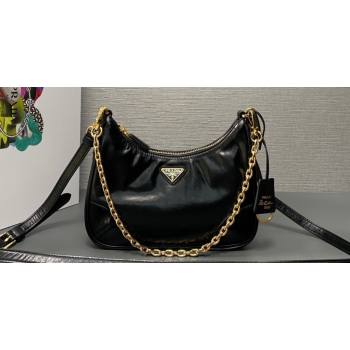 Prada Re-Edition 2005 Leather Shoulder Hobo Bag with Leather shoulder strap 1BH204 black 2024 (ziyin-24022739)