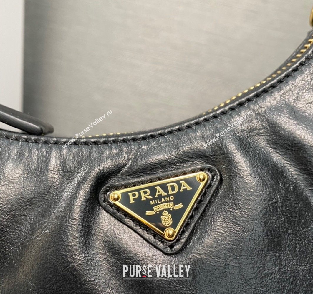 Prada Re-Edition 2005 Leather Shoulder Hobo Bag with Leather shoulder strap 1BH204 black 2024 (ziyin-24022739)