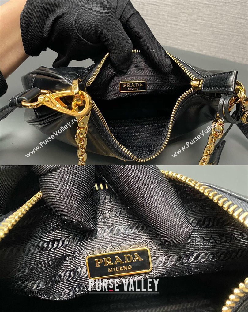 Prada Re-Edition 2005 Leather Shoulder Hobo Bag with Leather shoulder strap 1BH204 black 2024 (ziyin-24022739)