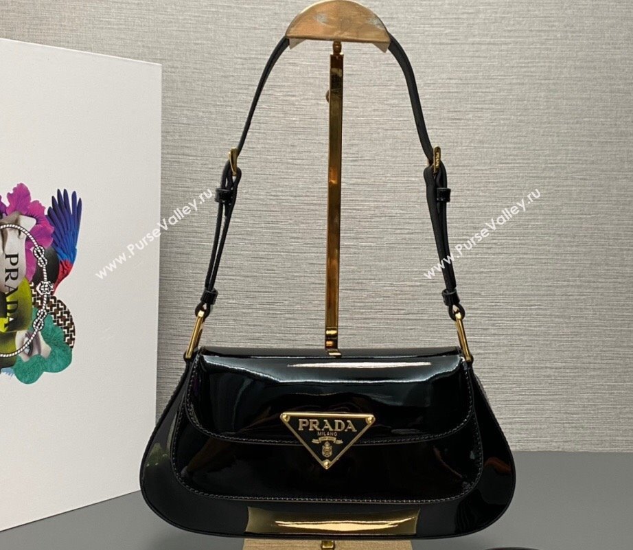 Prada Patent leather shoulder bag 1BD345 Black 2024 (ziyin-24022726)