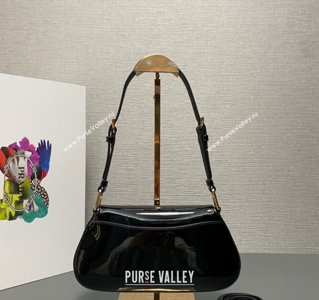 Prada Patent leather shoulder bag 1BD345 Black 2024 (ziyin-24022726)