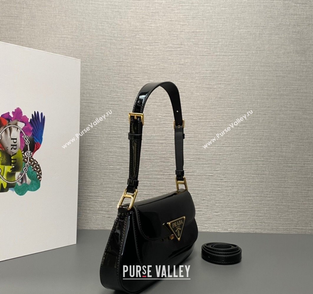 Prada Patent leather shoulder bag 1BD345 Black 2024 (ziyin-24022726)