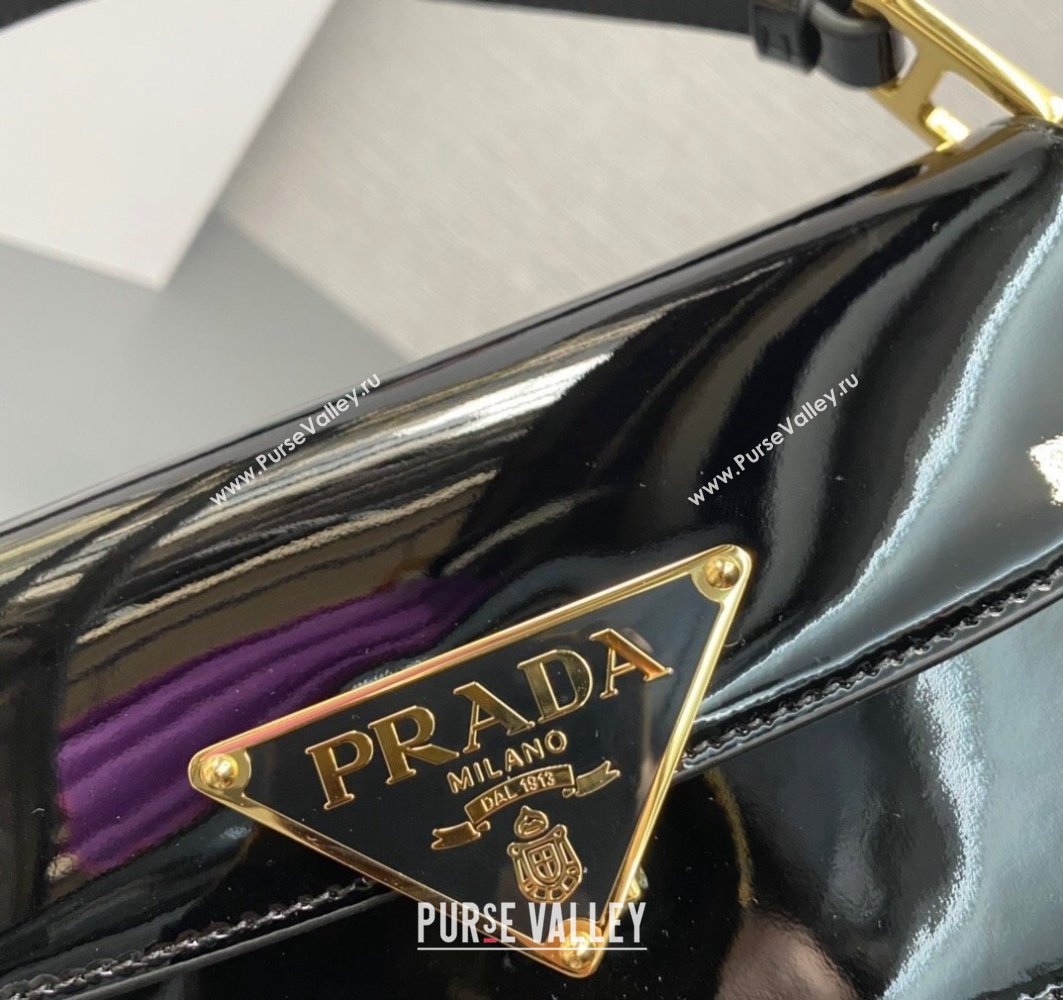Prada Patent leather shoulder bag 1BD345 Black 2024 (ziyin-24022726)