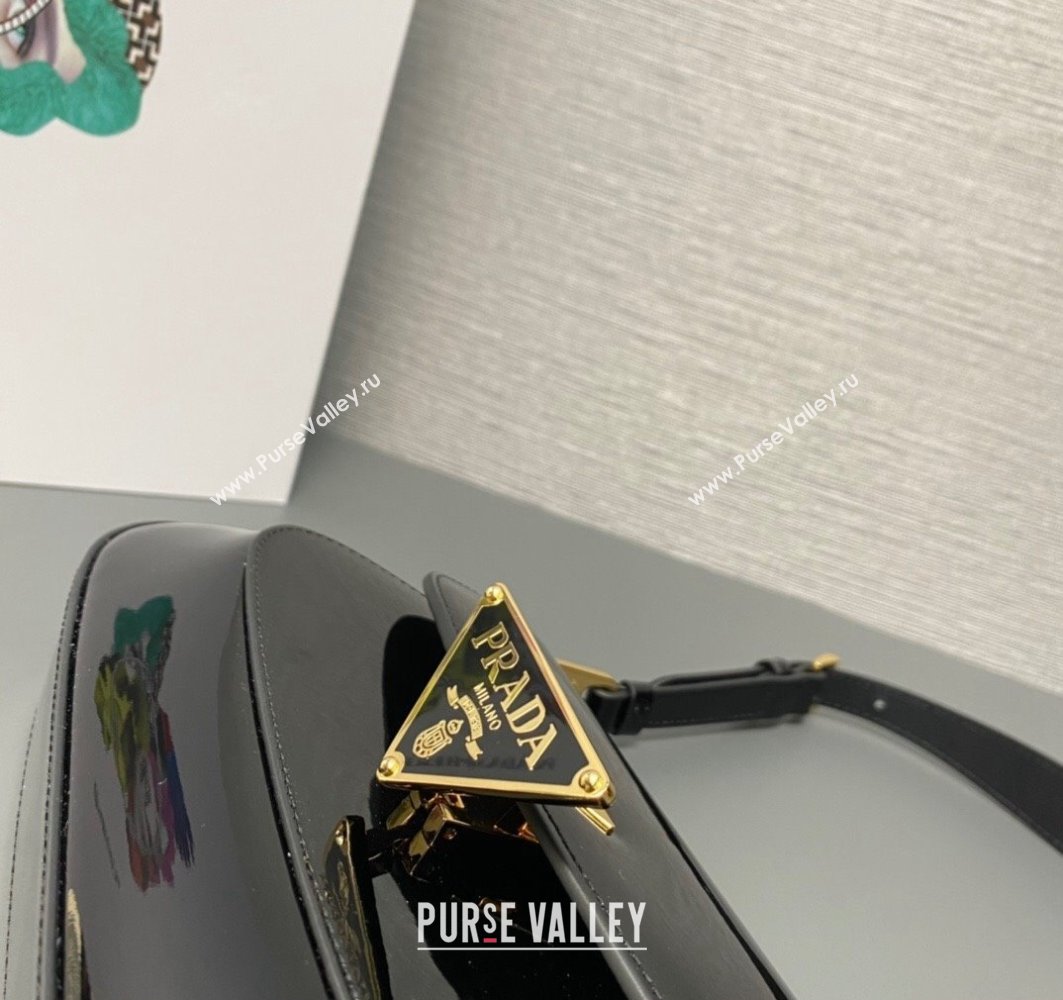 Prada Patent leather shoulder bag 1BD345 Black 2024 (ziyin-24022726)