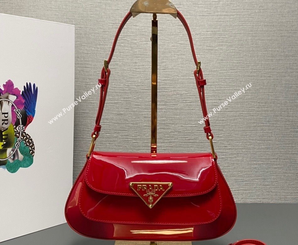 Prada Patent leather shoulder bag 1BD345 Red 2024 (ziyin-24022727)