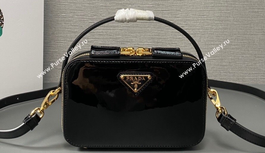 Prada Odette patent leather mini-bag 1BH206 Black 2024 (ziyin-24022715)