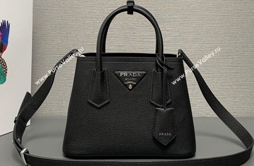 Prada Double leather mini bag 1BG443 Black 2024 (ziyin-24022801)