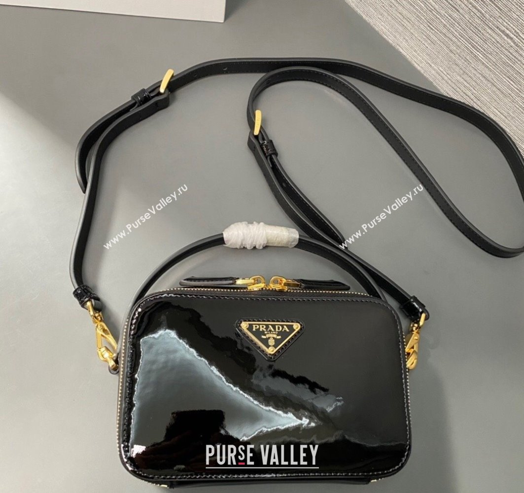 Prada Odette patent leather mini-bag 1BH206 Black 2024 (ziyin-24022715)