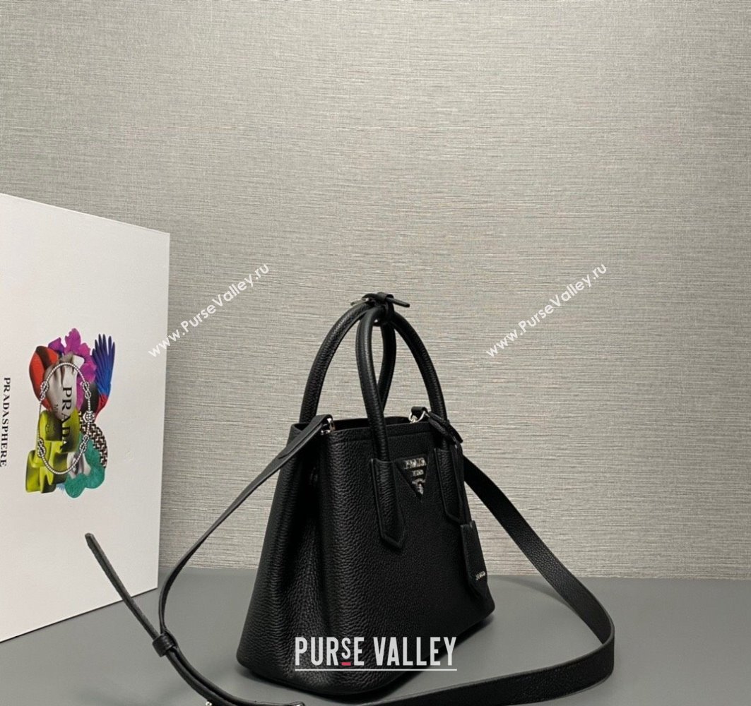 Prada Double leather mini bag 1BG443 Black 2024 (ziyin-24022801)