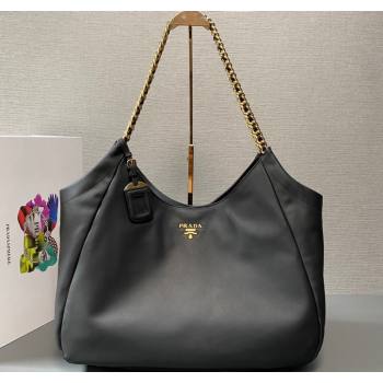 Prada Soft Calfskin Leather Chain Tote Bag 1BA638 Black/Gold 2024 (ziyin-24022807)