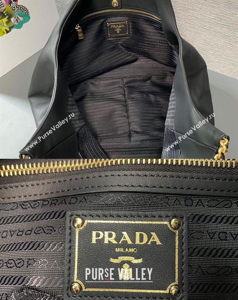 Prada Soft Calfskin Leather Chain Tote Bag 1BA638 Black/Gold 2024 (ziyin-24022807)