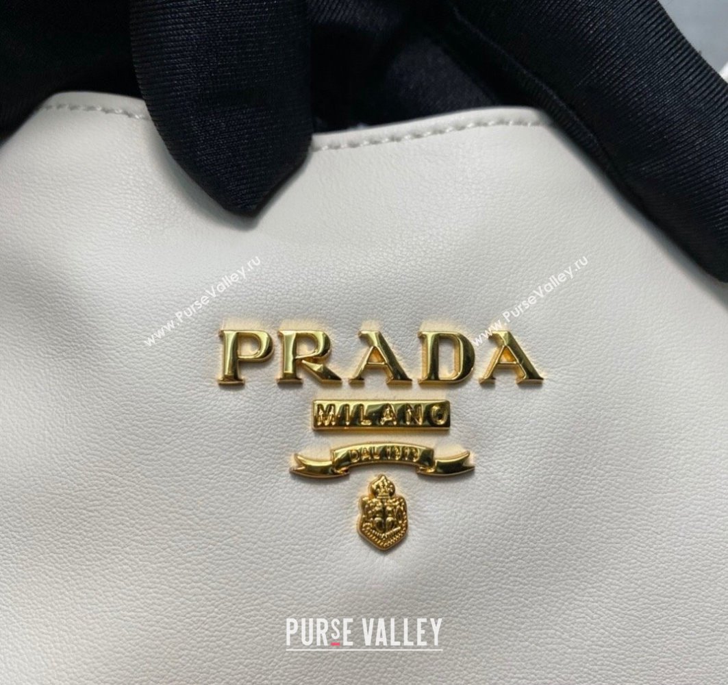 Prada Soft Calfskin Leather Chain Tote Bag 1BA638 White/Gold 2024 (ziyin-24022808)