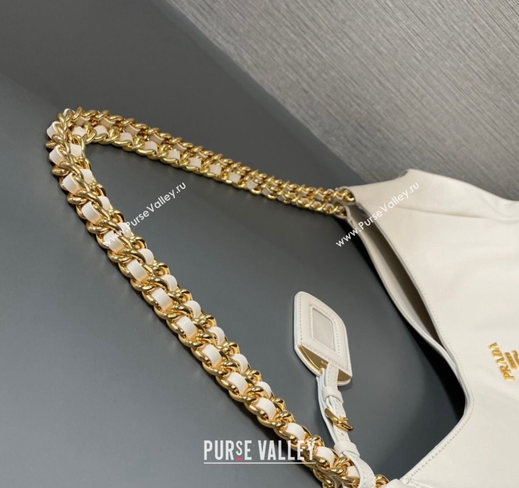 Prada Soft Calfskin Leather Chain Tote Bag 1BA638 White/Gold 2024 (ziyin-24022808)