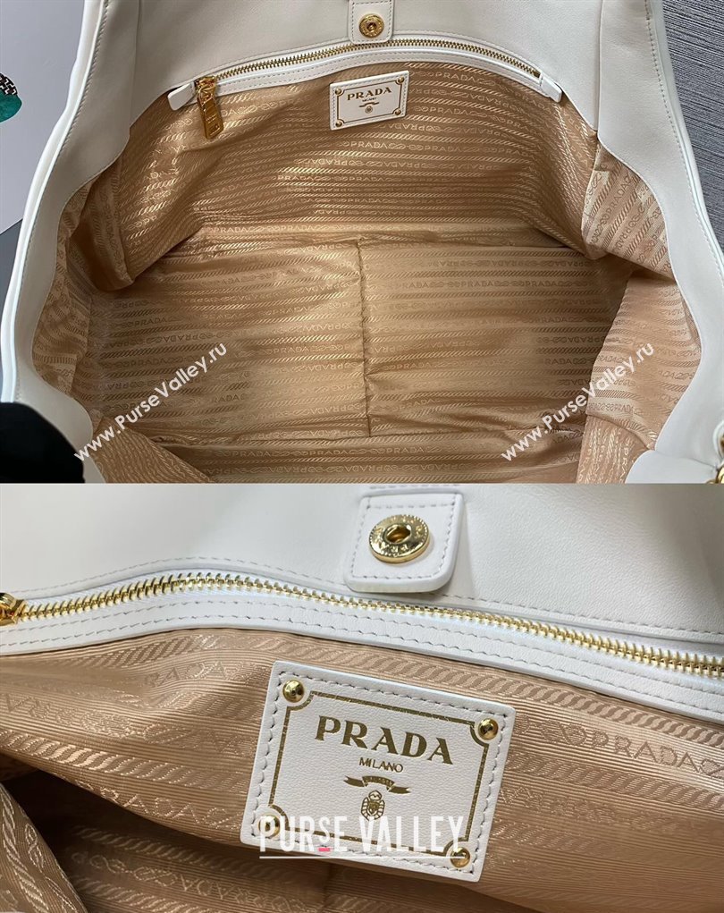 Prada Soft Calfskin Leather Chain Tote Bag 1BA638 White/Gold 2024 (ziyin-24022808)