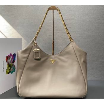 Prada Soft Calfskin Leather Chain Tote Bag 1BA638 Beige/Gold 2024 (ziyin-24022809)