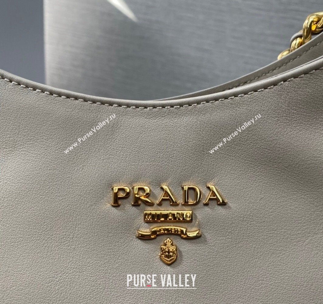 Prada Soft Calfskin Leather Chain Tote Bag 1BA638 Beige/Gold 2024 (ziyin-24022809)